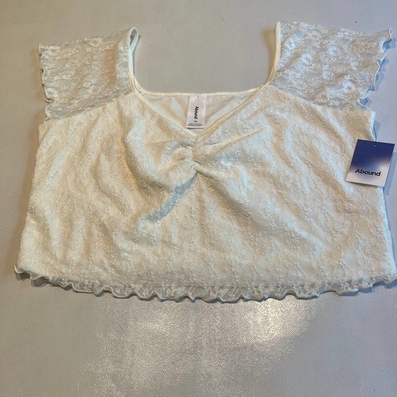 Abound Cream Lace‎ Ruffle Sleeve Square Neck Crop Top - Size XL - Picture 1 of 9